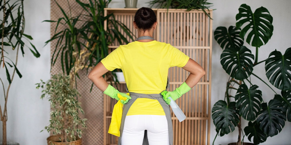 Plant Perfect Houseplant Spring Cleaning -woman taking inventory of her houseplants