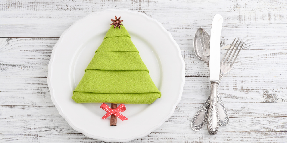 Plant Perfect-Bismarck-North Dakota-Style the Perfect Holiday Tabletop-folded napkin tree on table